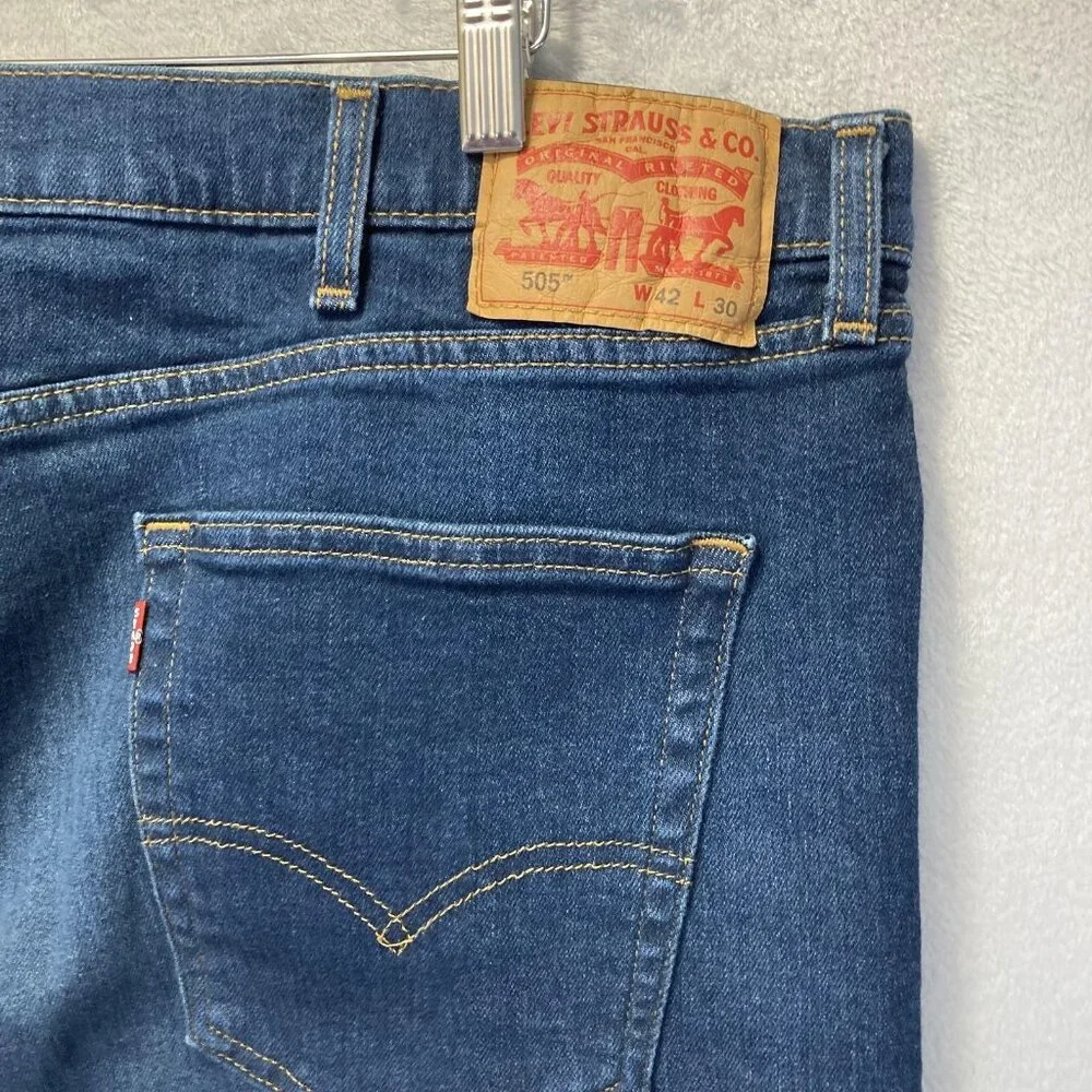 Levis 505 Jeans Mens 40x27 Blue Stretch Denim Straight Leg Regular Fit Waterless